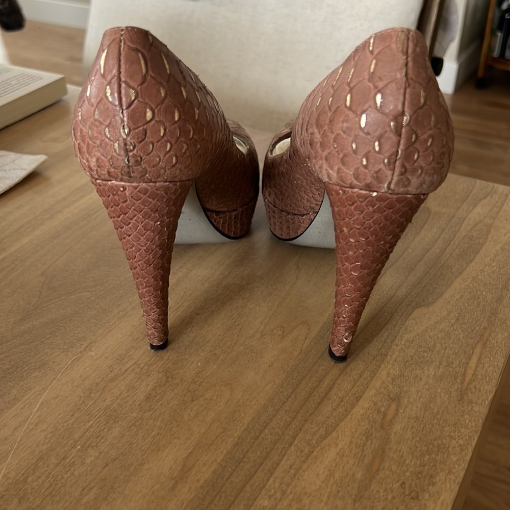 Sergio Rossi Python Brown And Gold Platform Pump - image 4